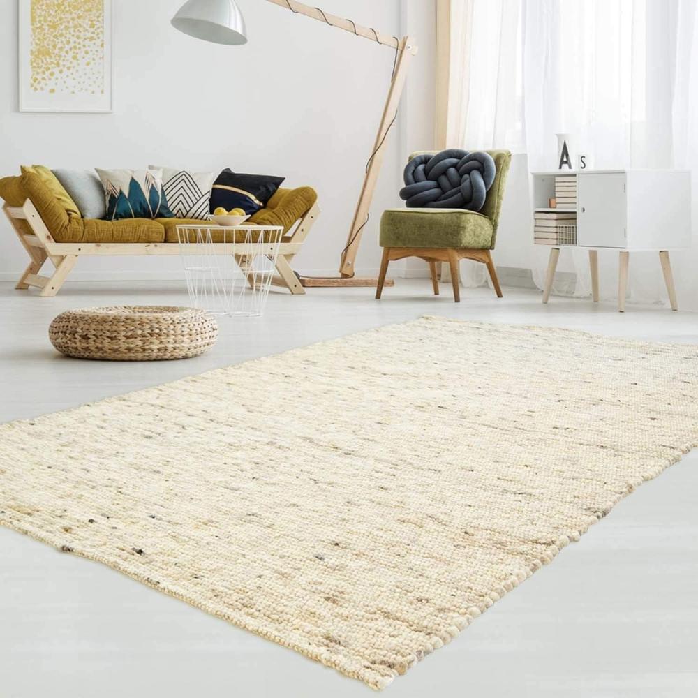 TaraCarpet Wollteppich TaraCarpet Lambrecht, rechteckig, Höhe: 13 mm, Hand-Web-Teppich beige gewalkt Wohnzimmer Esszimmer 070x130 cm Bild 1