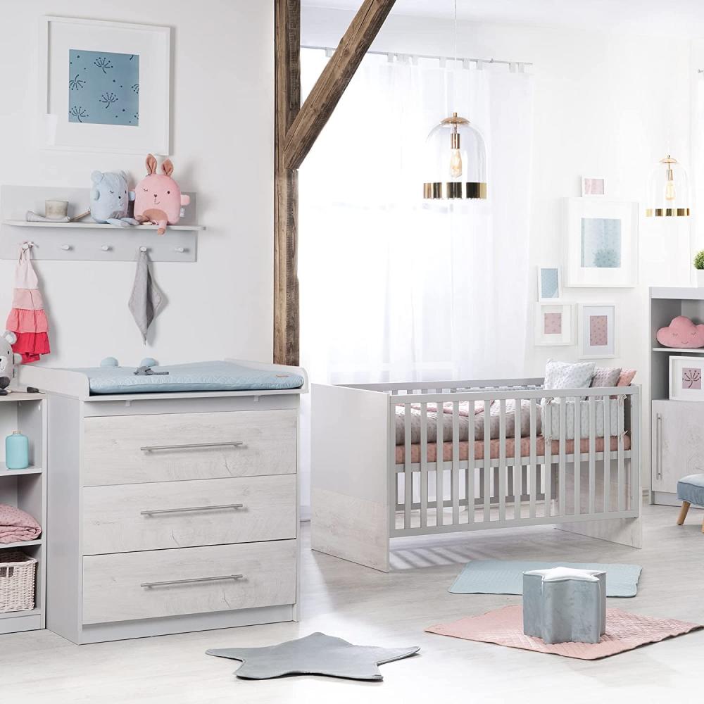 Roba 'Maren 2' 2-tlg. Babyzimmer-Set, weiß/lichtgrau, aus Bett 70x140 cm und schmaler Wickelkommode Bild 1