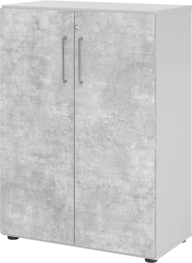 bümö® smart Aktenschrank abschließbar aus Holz | Büroschrank für Aktenordner | Büro Schrank System für Ordner | Flügeltürenschrank inkl. Einlegeböden (Grau-Beton, 3 Ordnerhöhen) Bild 1