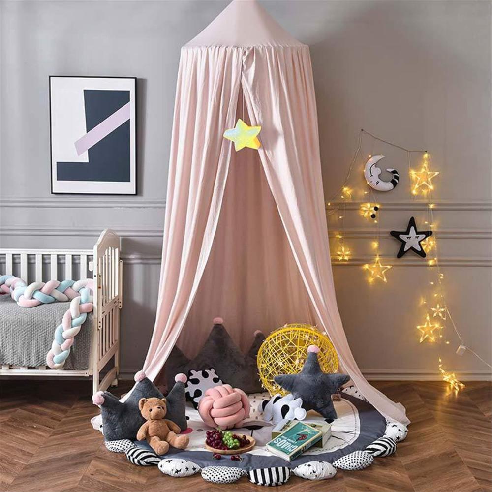 Betthimmel Babybett, Kinder Moskitonetz Spitze Baldachin, Mädchen Prinzessin Baumwolle Bettvorhang für Spiel Lesen Schlafzimmer Ankleidezimmer (Reisnudeln) Bild 1