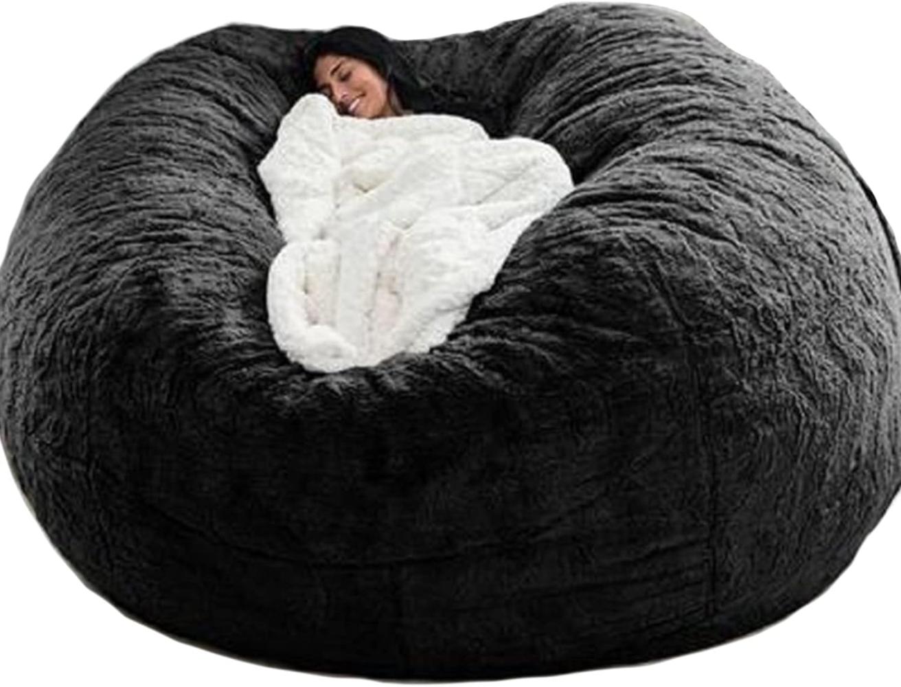 GXSDYYDS Sitzsack, Bean Bag, XXL-Sitzsäcke Flauschig kuschelig Sitzsack Stuhlbezug für Erwachsene（ohne Füllung） Waschbar 180*90cm Schwarz Bild 1