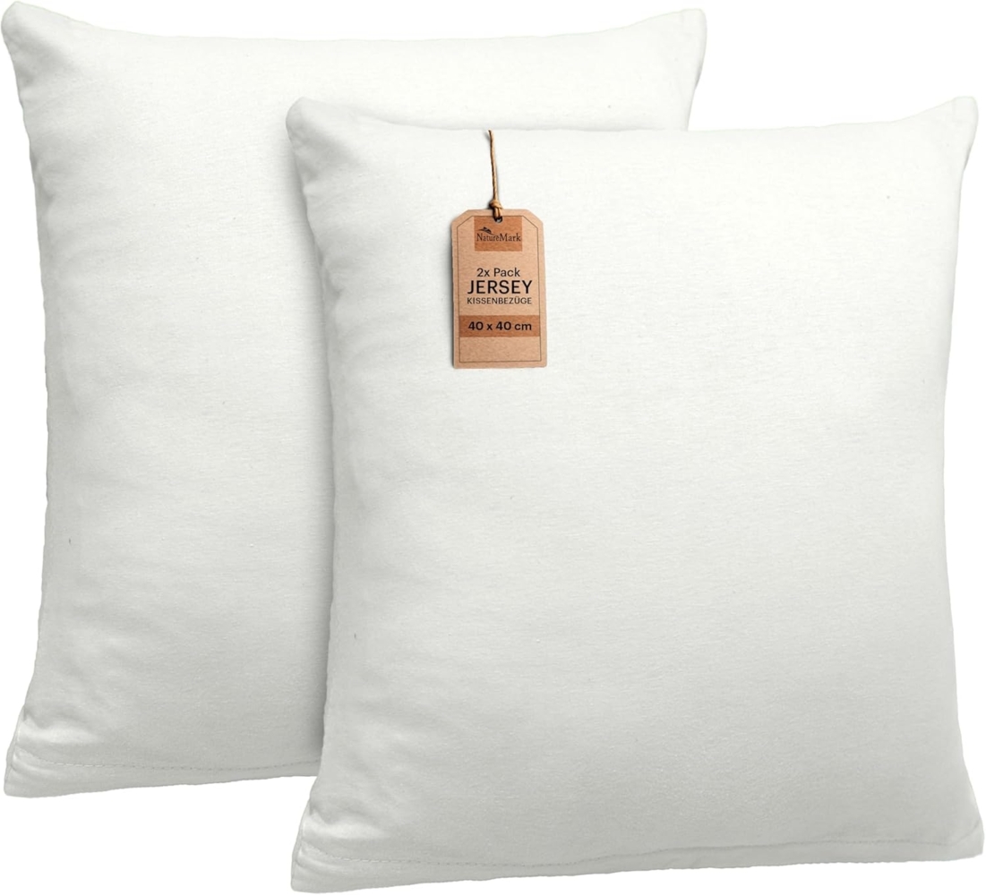 NatureMark 2er Set Jersey Kissenbezüge – Elastisch, weich, atmungsaktiv und hautfreundlich – Waschbare Kissenhülle - 40x40 - Natur/Creme Bild 1