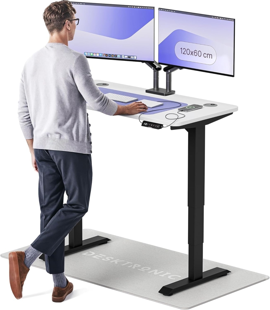Höhenverstellbarer Schreibtisch - Höhenverstellbar Elektrisch mit Flüsterleisem Dual-Motor & Touchscreen - Hohe Tragfähigkeit - Stehtisch von Desktronic, Schwarz + Weiß, 120x60 cm Bild 1