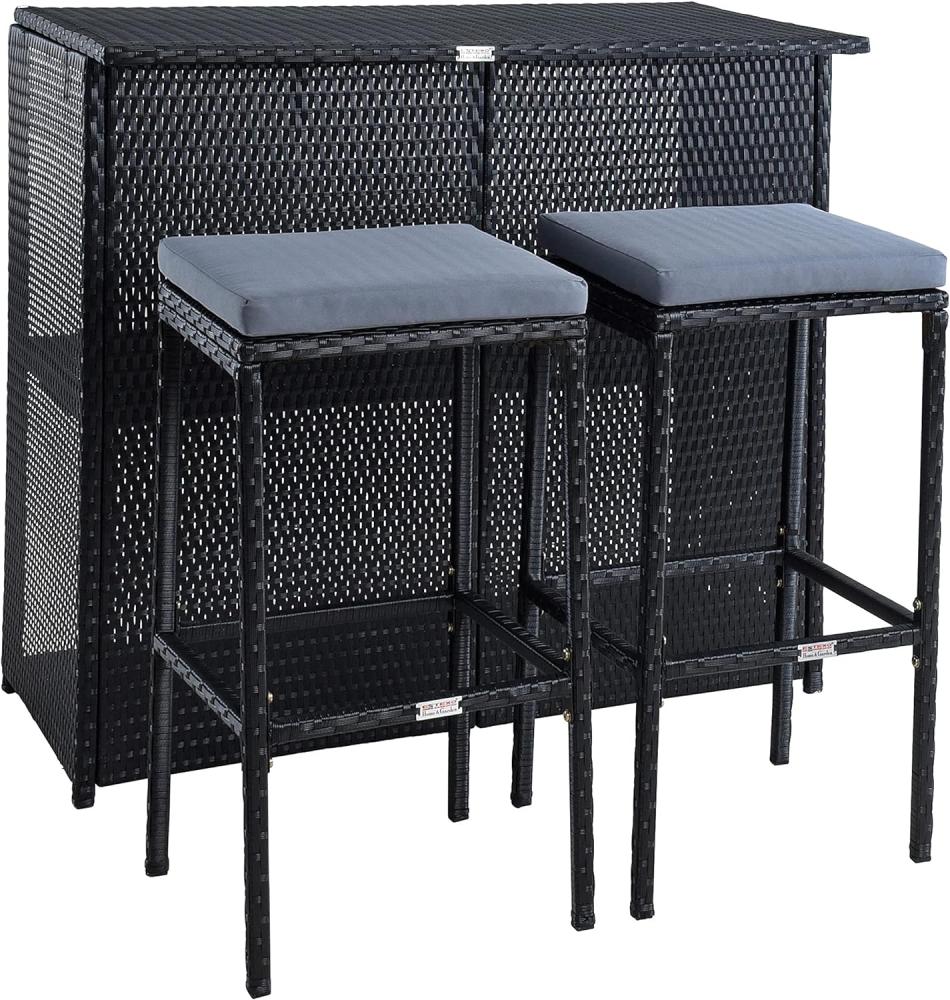 Polyrattan Bar Gartenbar Barset Sitzgruppe Rattan Set Tresen Barhocker Schwarz Bild 1