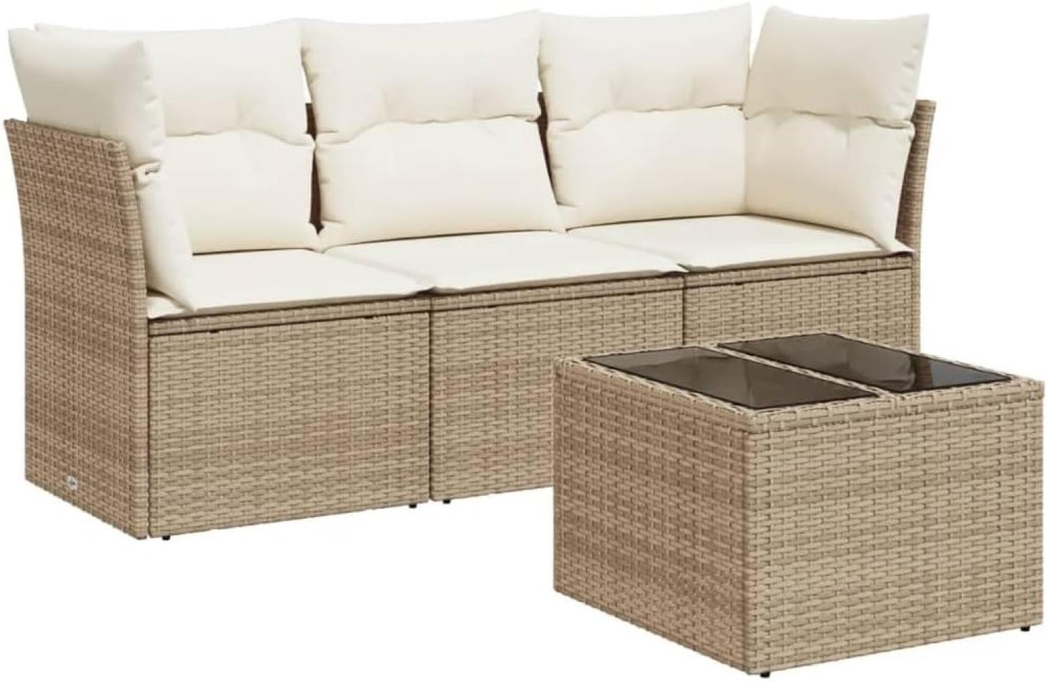 vidaXL 4-tlg. Garten-Sofagarnitur mit Kissen Beige Poly Rattan 3249057 Bild 1