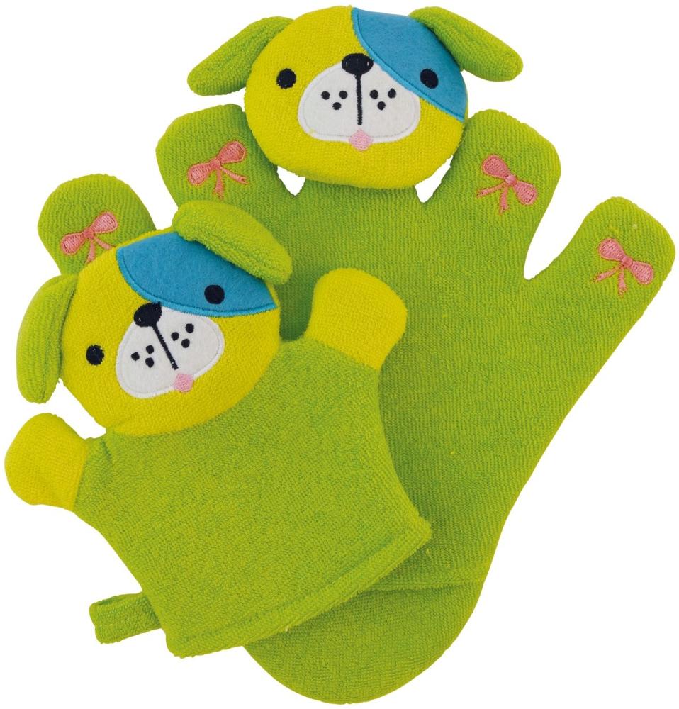 Bieco 04004090 - Waschhandschuh Set Hündchen Pauli mit Baby, ca. 24 x 22,5 x 2 cm Bild 1