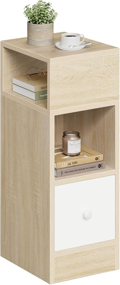 EUGAD Nachttisch schmal mit 2 offenen Ablagen 1 Schublade, schmaler Kleiner Nachtschrank im Schlafzimmer, 25 x 66 x 30 cm, Nachtkästchen Platzsparend, aus Holzwerkstoff, Hell Eiche, 0192ZZ Bild 1