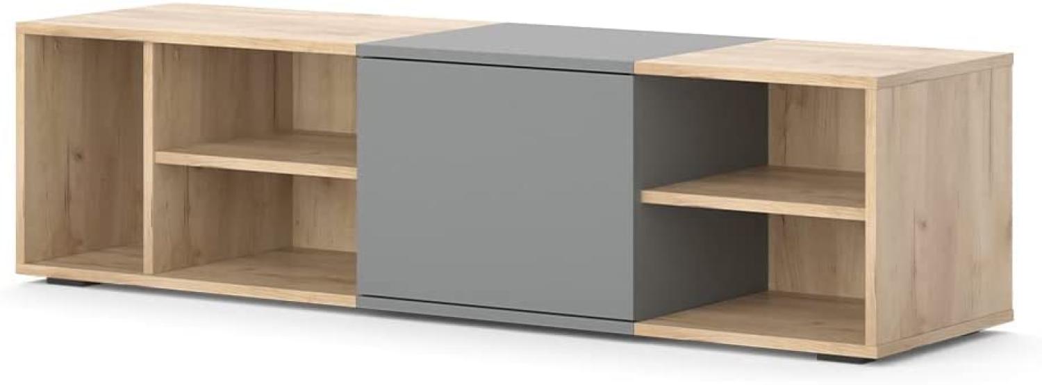 Vicco TV-Lowboard TV-Regal Fernsehregal Adelin Eiche Anthrazit Wohnzimmer Regal 140x36 cm modern Ablage Fach Tür TV-Tisch Fernsehtisch Fernseher Bild 1