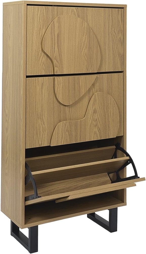 HOME DECO FACTORY, HD0429, Moderner Schuhschrank mit Mehreren Fächern, leicht zugänglich und Bankfunktion, Farbe Schwarzbraun, Größe 60 x 115 x 24 cm Bild 1