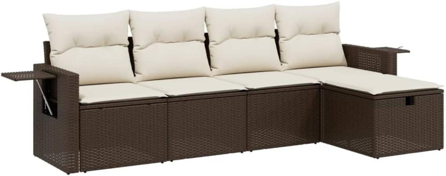 vidaXL 5-tlg. Garten-Sofagarnitur mit Kissen Braun Poly Rattan Bild 1