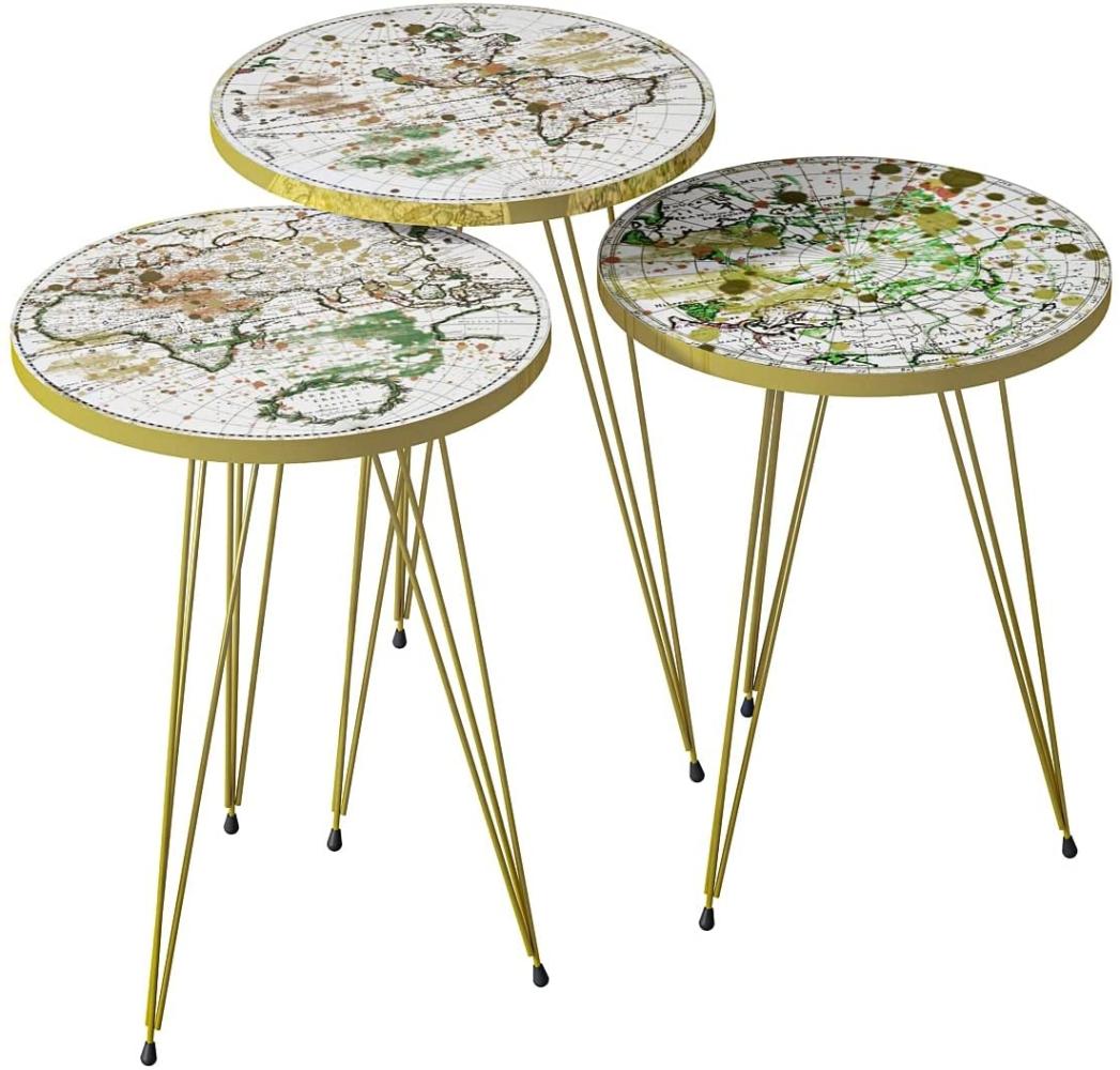 Beistelltisch 3er set Gold Metallfüße Karte Rund 10848423 Bild 1
