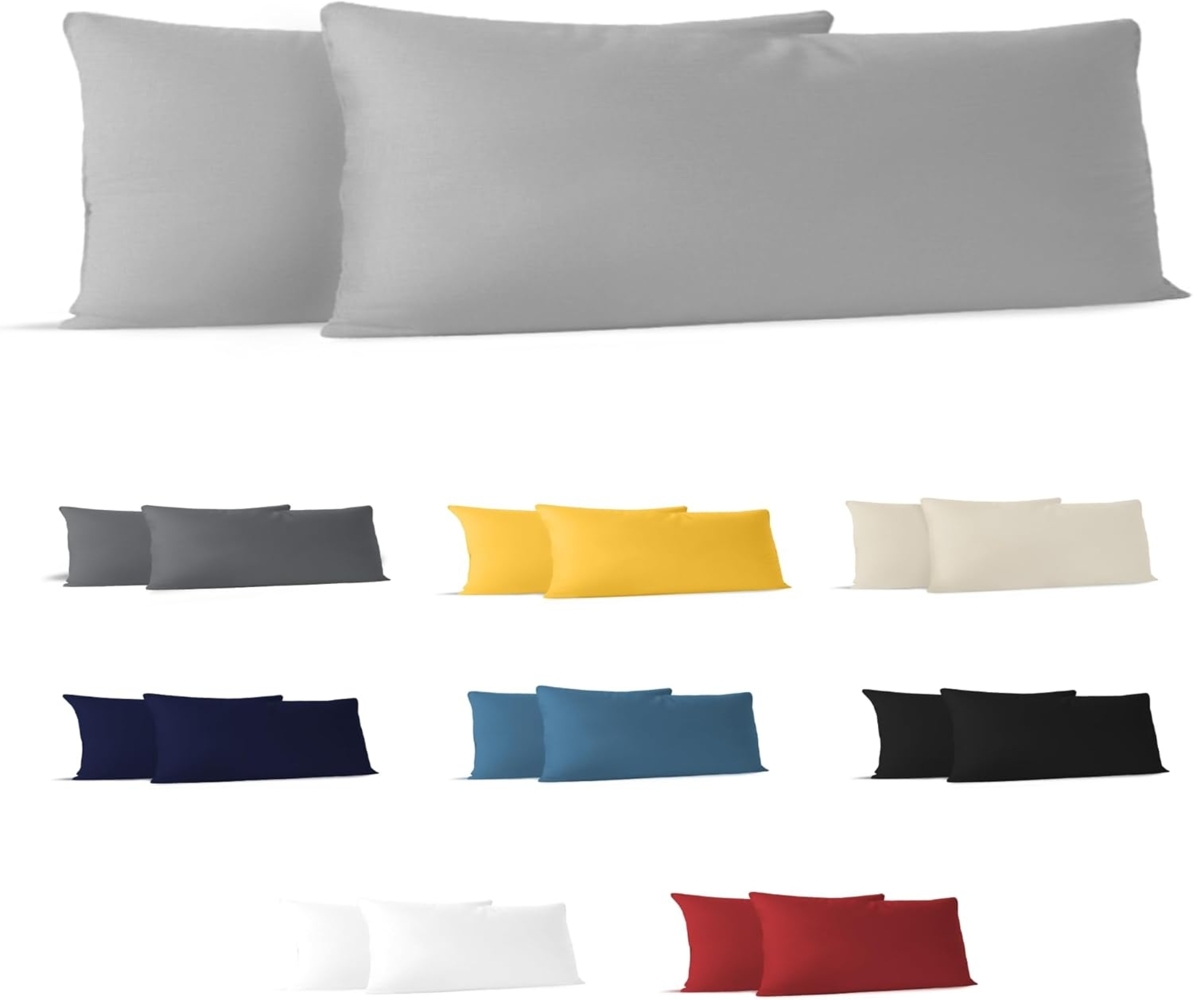 Dreamzie Kissenbezug 40x145 (Set mit 2) - 100% Jersey Baumwolle 150 g/qm Kissenbezüge -Grau - Für Kissenbezug 40x145 - Kissenhülle - Kissenbezug - Resistent und Hypoallergen Bild 1