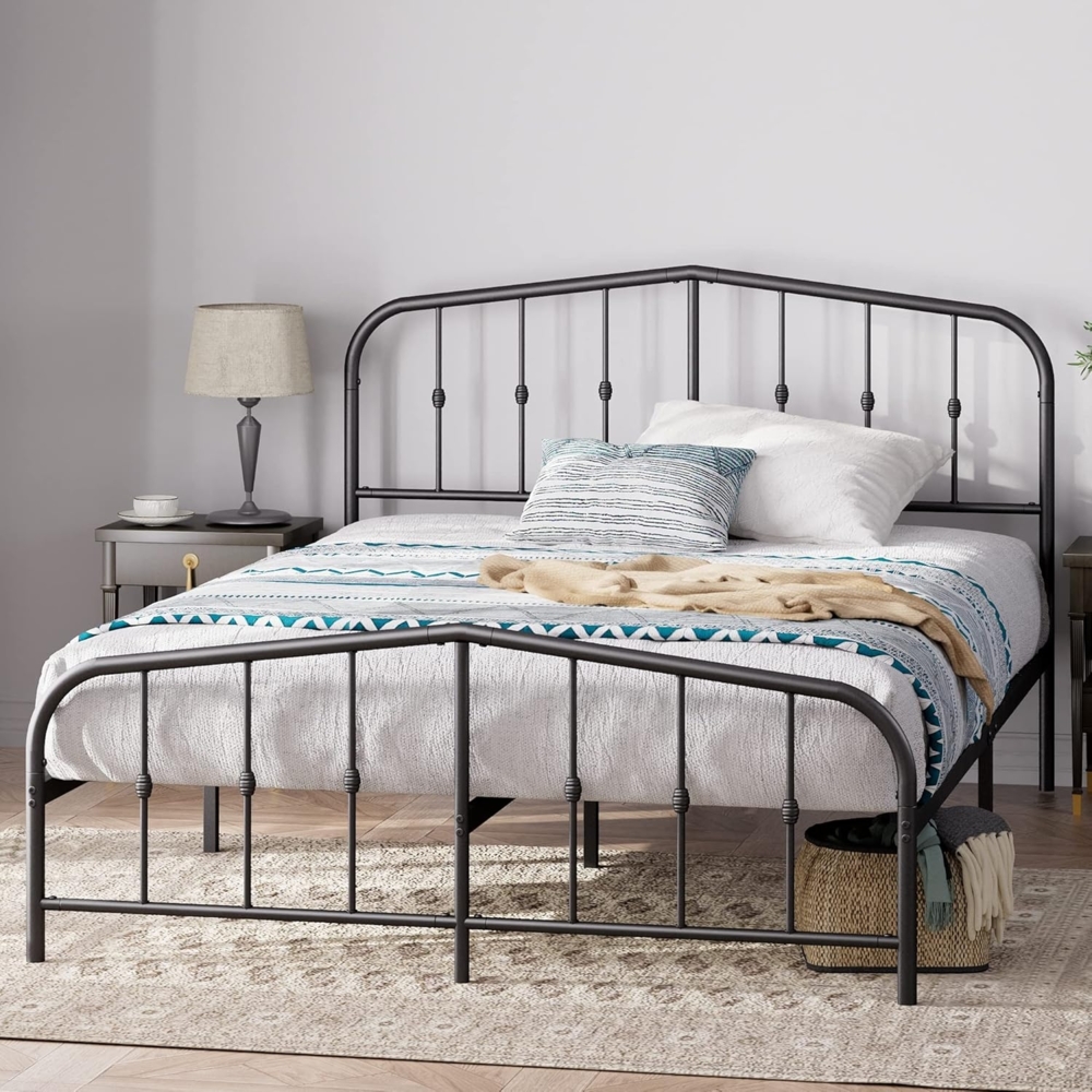 Zinus Heidi Bett 135 x 190 cm – Höhe 31 cm mit Stauraum unter dem Bett – Bettrahmen aus Metall mit Kopf- und Fußteil – Schwarz Bild 1