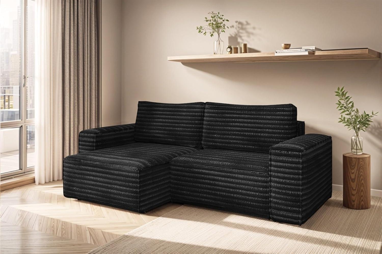 Ecksofa Schlafsofa MADLEN Stoff Velo Schwarz Ottomane Links Bild 1