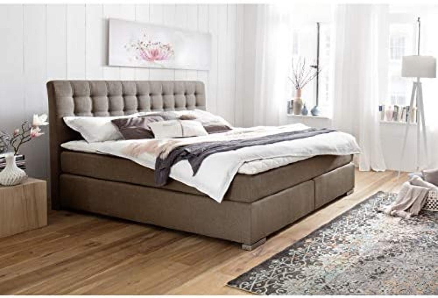 Boxspringbett Lenno - Stoffbezug Braun H2&H3 160x200cm Bild 1