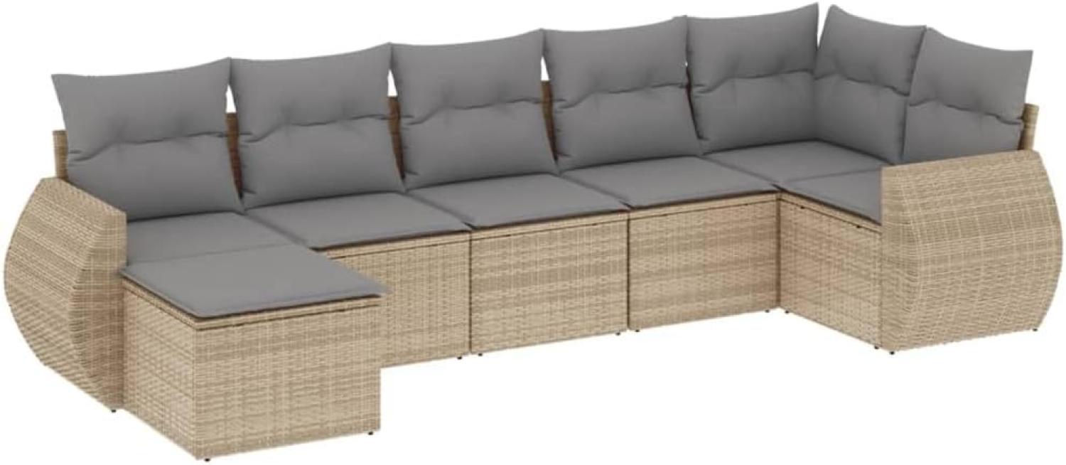vidaXL 7-tlg. Garten-Sofagarnitur mit Kissen Beige Poly Rattan 3254016 Bild 1