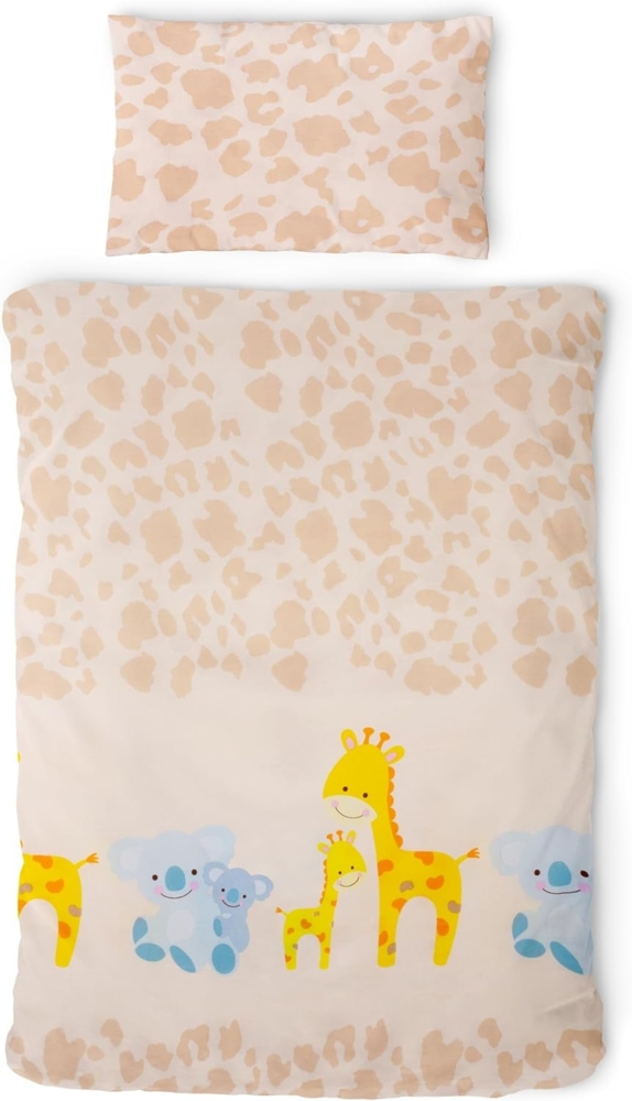 Gräfenstayn Kinderbettwäsche Set mit Tiermotiv und integriertem Reißverschluss - aus 100% Baumwolle, Deckenbezug 135x100cm und Kissenbezug 60x40cm (Giraffe/Koala) Bild 1