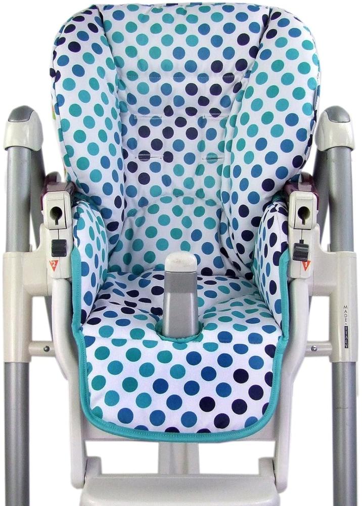 Babys-Dreams Sitzkissen Ersatzbezug für Peg Perego Prima Pappa Diner *20 FARBEN* NEU (Weiß Türkis Punkte) XX Bild 1