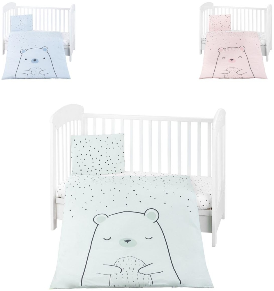 Kikkaboo Kinderbettwäsche Bär 3-teilig Decke 135x95 cm Kissen 45x35 cm Laken grün Bild 1