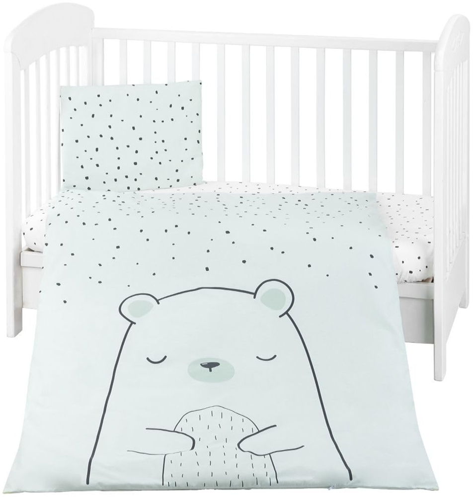 Kikkaboo Kinderbettwäsche Bär 3-teilig Decke 135x95 cm Kissen 45x35 cm Laken grün Bild 1