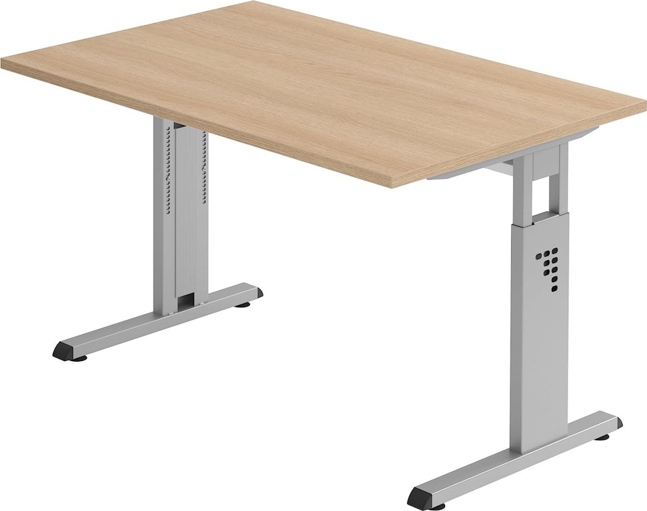 bümö® Schreibtisch O-Serie höhenverstellbar, Tischplatte 120 x 80 cm in Eiche, Gestell in Silber Bild 1