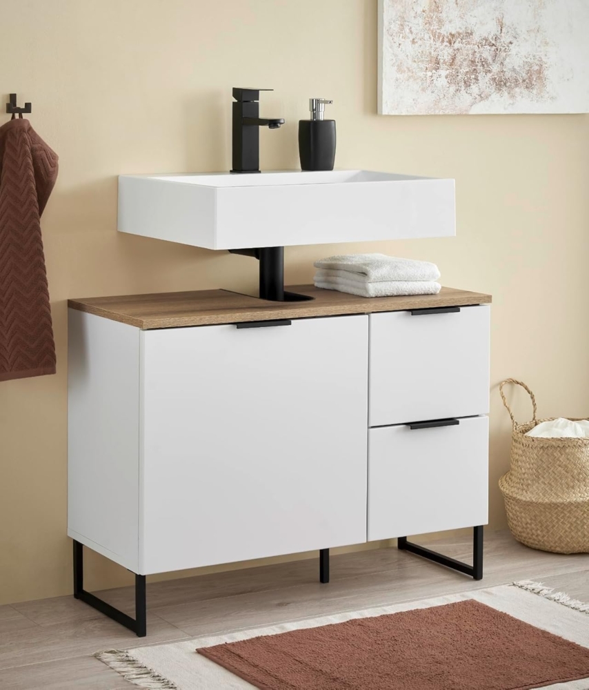 moebel-dich-auf Waschbeckenunterschrank Aspen 80 80 x 60 x 35 cm, Schwarz matt oder Weiß matt, Oberboden: Evoke Eiche Bild 1