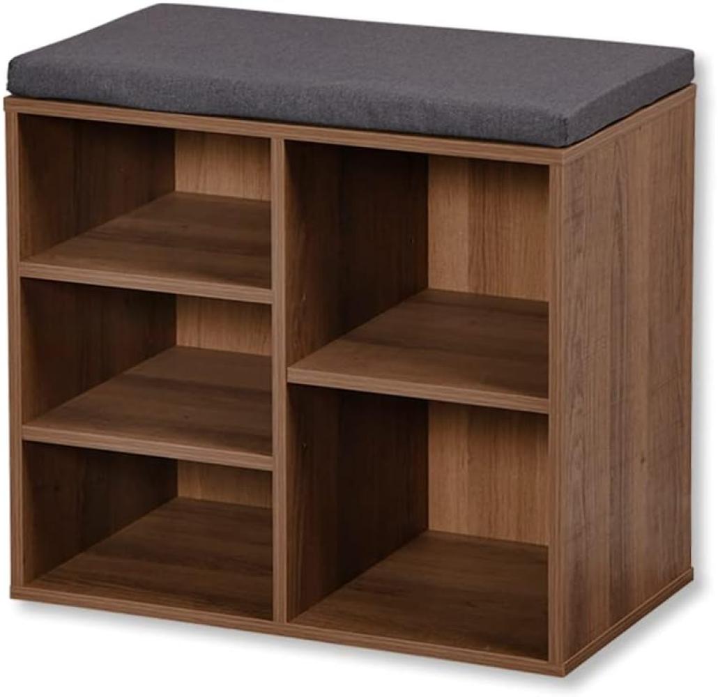 Kleiner Schuhschrank, Nussbaum - mit Sitzkissen, grau Bild 1