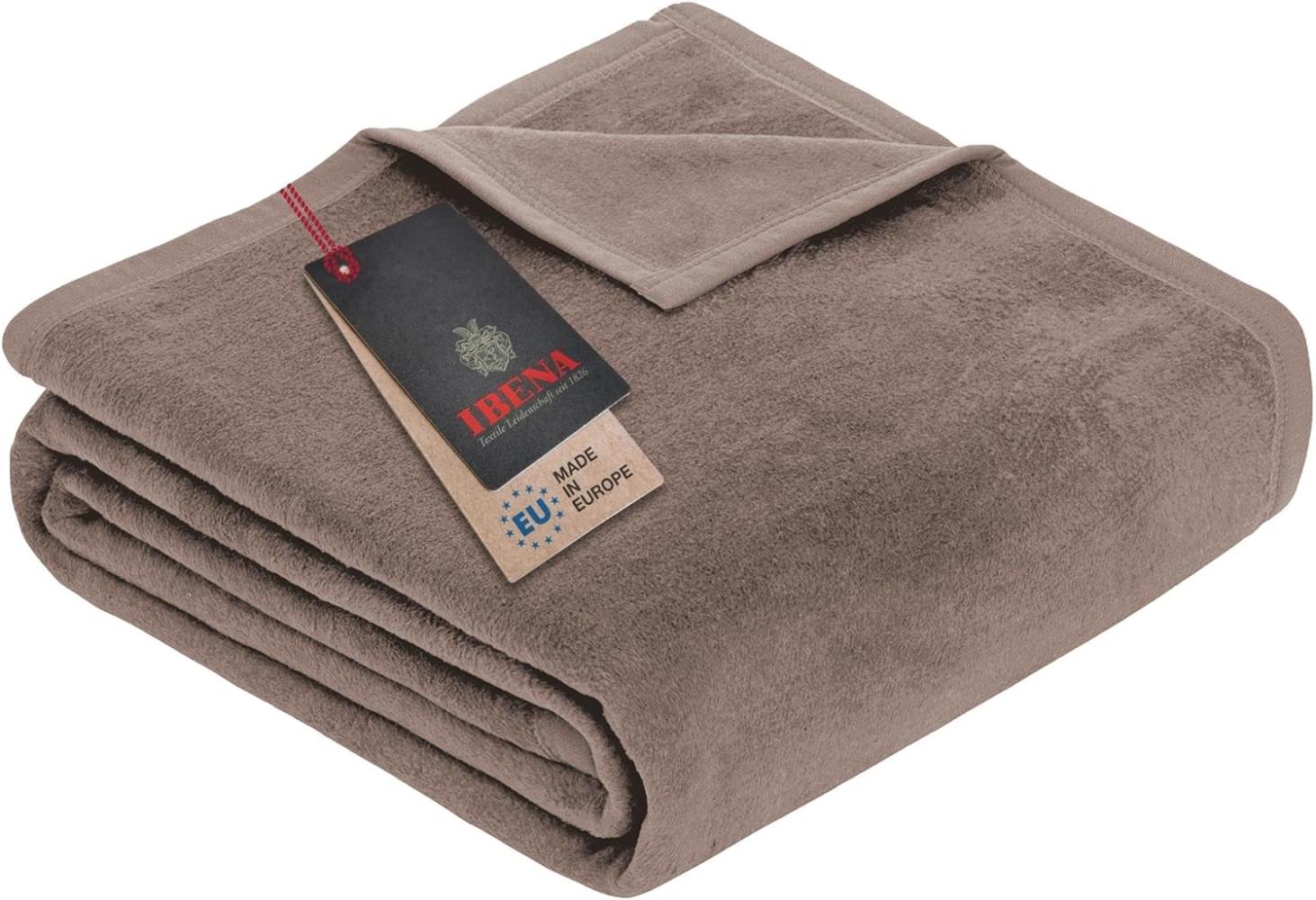 Ibena Porto xl Decke 220x240 cm – Baumwollmischung weich, warm & waschbar, Tagesdecke taupe einfarbig Bild 1