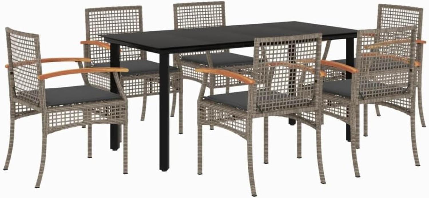 vidaXL 7-tlg. Garten-Essgruppe mit Kissen Grau Poly Rattan 3213621 Bild 1
