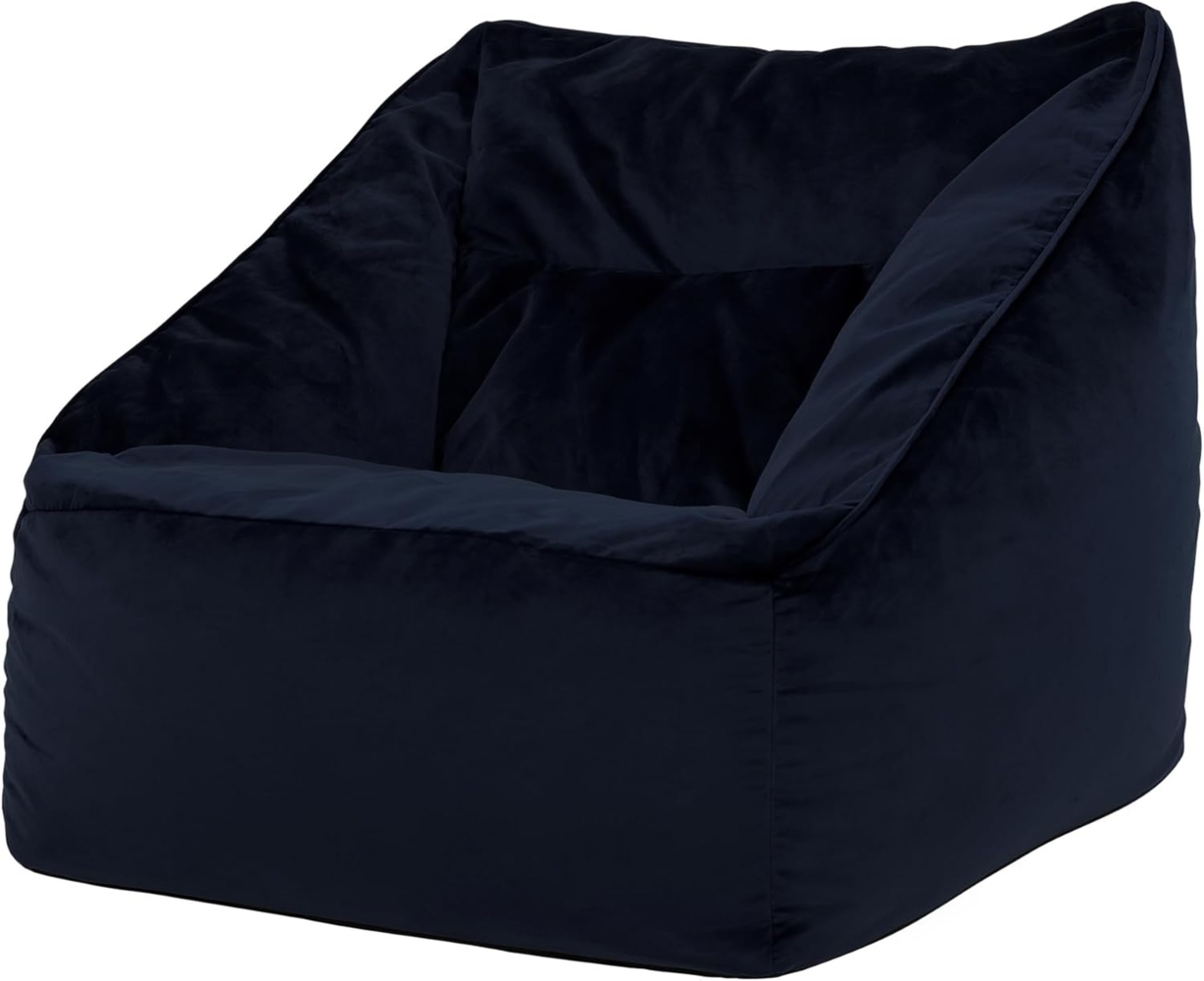 Icon Natalia Sitzsack Sessel für Erwachsene, Dunkelblau, Flauschiger Samtstoff, Riesen Sitzsack Samt mit Füllung, Bean Bag Chair, Bequemer Sessel Wohnzimmer, Lounge, Schlafzimmer, Büro Bild 1