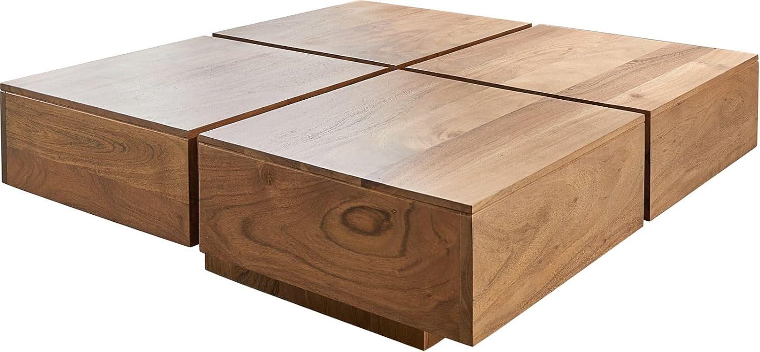 Wohnzimmertisch Loca Akazie Natur 80 x 80 x 30 cm Massivholz Schattenfuge Bild 1