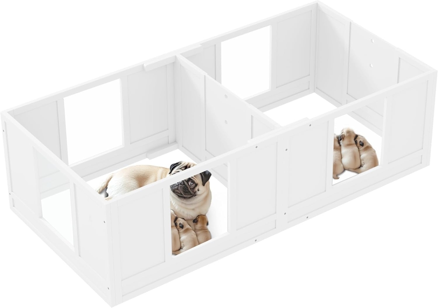 PawHut Laufgitter Welpenlaufstall mit 2-Raum-Design und waschbar (Wurfkiste für Welpen, 7-tlg), für kleine Hunde, 164 x 80 x 48 cm, Weiß Bild 1