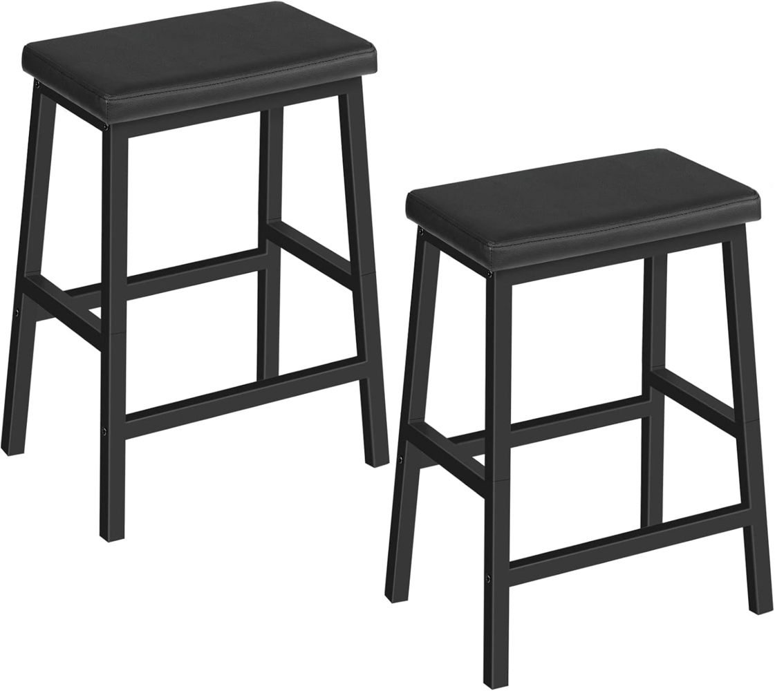 HOOBRO 2er Set Barhocker, Hocker gepolstert, Barstuhl für die Küche, Barhocker Ohne Lehne, 61 cm hoch, für Hausbar, Esszimmer, einfacher Aufbau, Schwarz EBB01MD01 Bild 1