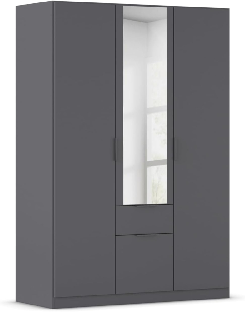 Rauch Möbel Glasgow Drehtürenschrank, Kleiderschrank, Schrank, Garderobe 3-türig, 1 Spiegeltüre, 2 Schubladen, Farbe Grau metallic, Griffprofil Grau metallic, 136 x 197 x 54 cm Bild 1