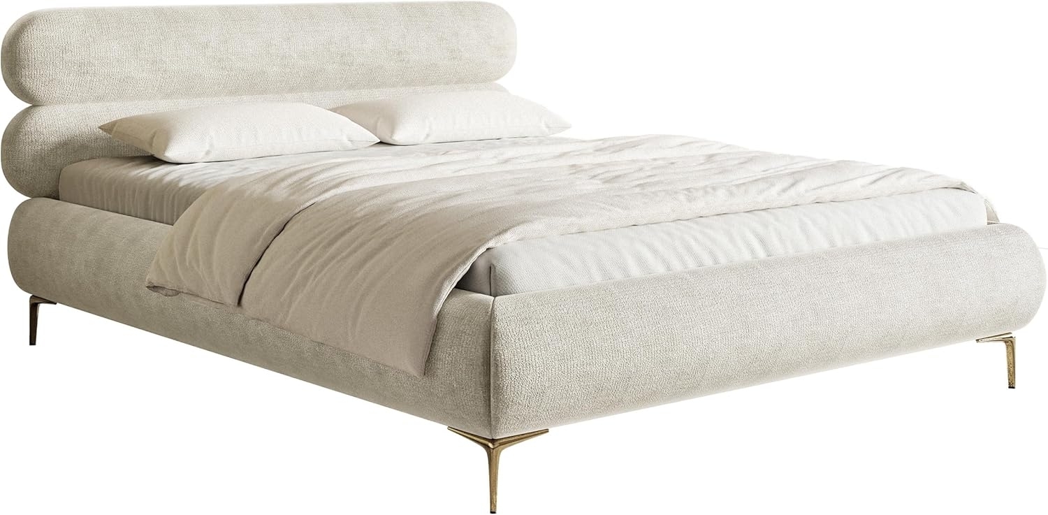 Selsey Bett Polsterbett Doppelbett 140x200 cm Mit Zweikammer Bettkasten Gasdruckfeder Metallrahmen Goldene Beine Schlafbett Chenille Graubeige Roule Bild 1