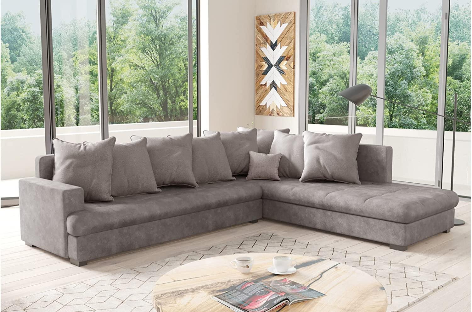 Stylefy Kora Ecksofa Strukturstoff - Leder-Optik PRESTON Grau Rechts Bild 1