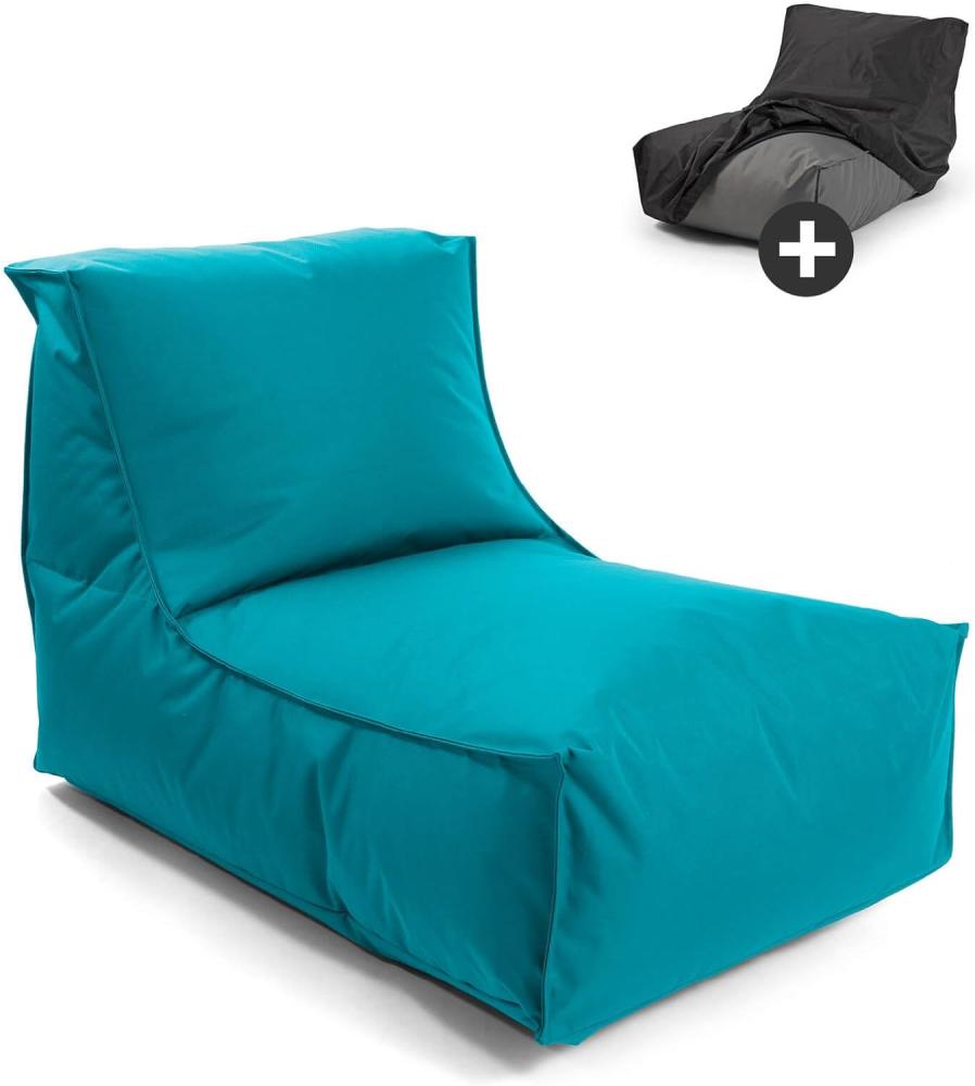 mokebo® Sitzsack Outdoor mit Schutzhülle 'Der Sundowner', Bean Bag o. Bodenkissen Petrol, Relaxliege Kinder & Erwachsene, Sitzkissen mit EPS-Perlen Füllung, Schutz durch Hülle wetterfest & wasserfest Bild 1