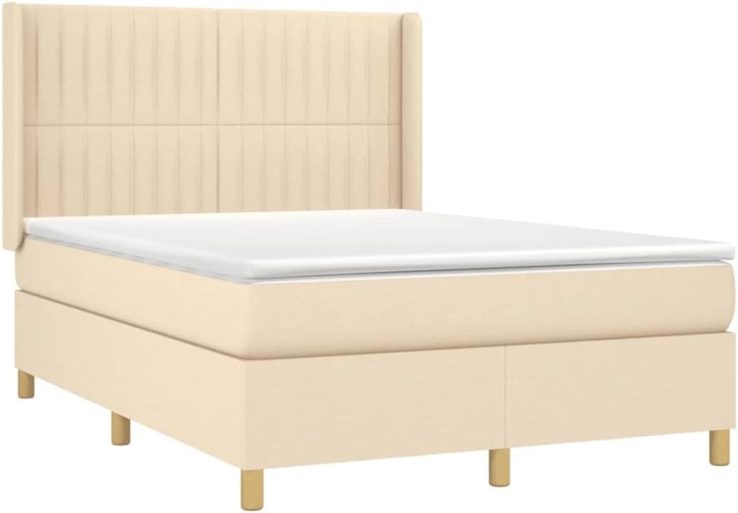 vidaXL Boxspringbett mit Matratze Creme 140x190 cm Stoff 3132150 Bild 1