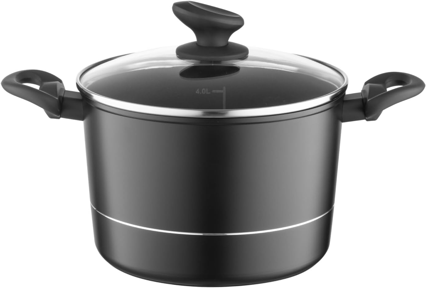 FLORINA Aluminium Topf (5 l) 22 cm I Kochtopf DELUX mit Glasdeckel I Messbecher & Antikratz-Beschichtung I Hoher Topf mit Induktionsboden I Induktionsherd, Gasherd, Elektroherd (Schwarz) Bild 1