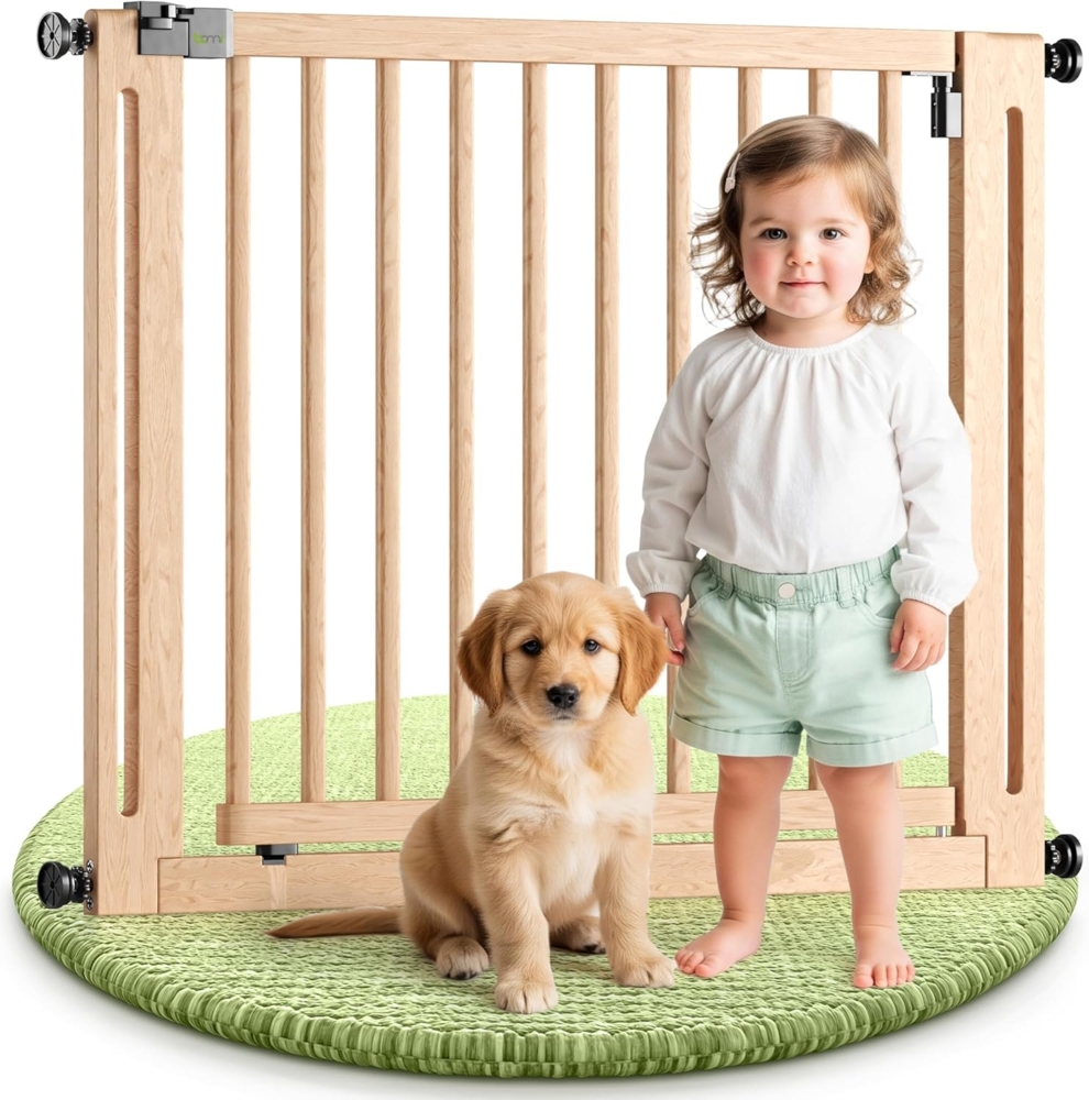 BOMI Schutzgitter Miko 63-161 | Ohne Bohren | 90° Stop | Türschutzgitter schmal aus Holz | Treppenschutzgitter Türgitter Klemmgitter Bild 1