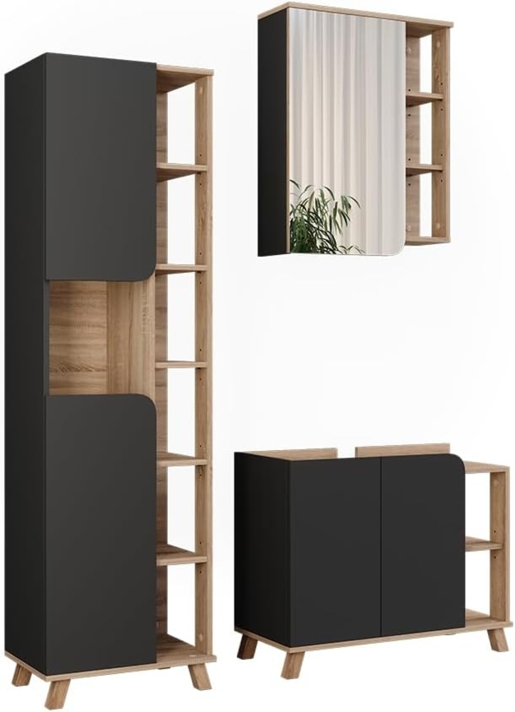 Badmöbel-Set Karen Sonoma/Anthrazit 3 Teile Vicco Bild 1