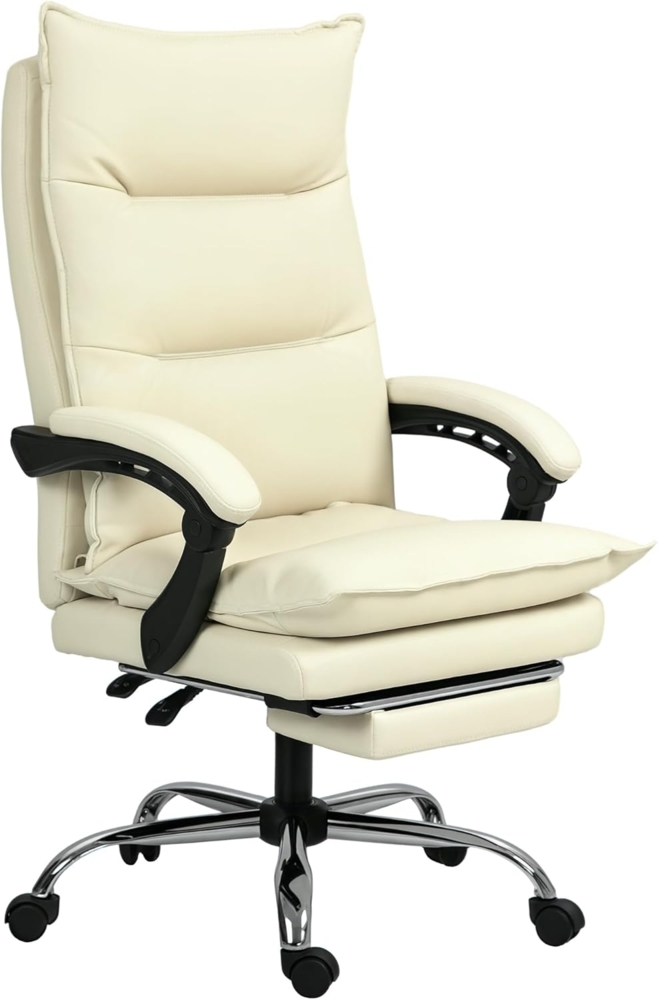Vinsetto Bürostuhl Drehstuhl mit Wippfunktion, Fußstütze (Chefsessel, 1 St), bis 135kg Belastbar, Beige Bild 1