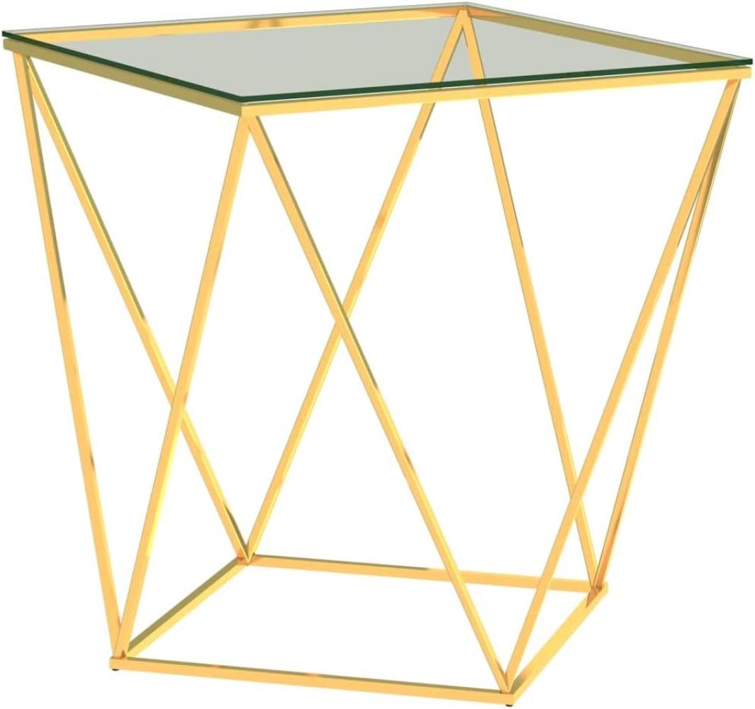 vidaXL Couchtisch Golden und Transparent 50 x 50 x 55 cm Edelstahl Bild 1