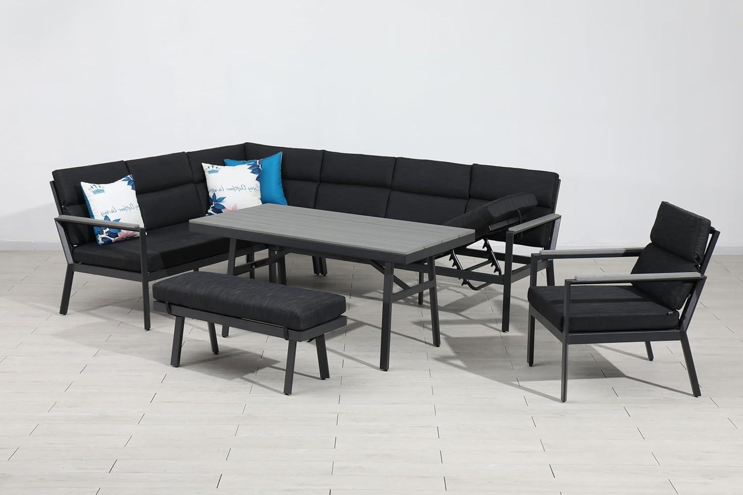 Gardissimo Dining-Ecklounge "Nabari XL" inkl. Ecksofa, Bank, Tisch und Kissen, anthrazit / grau, mit Sessel,links Bild 1