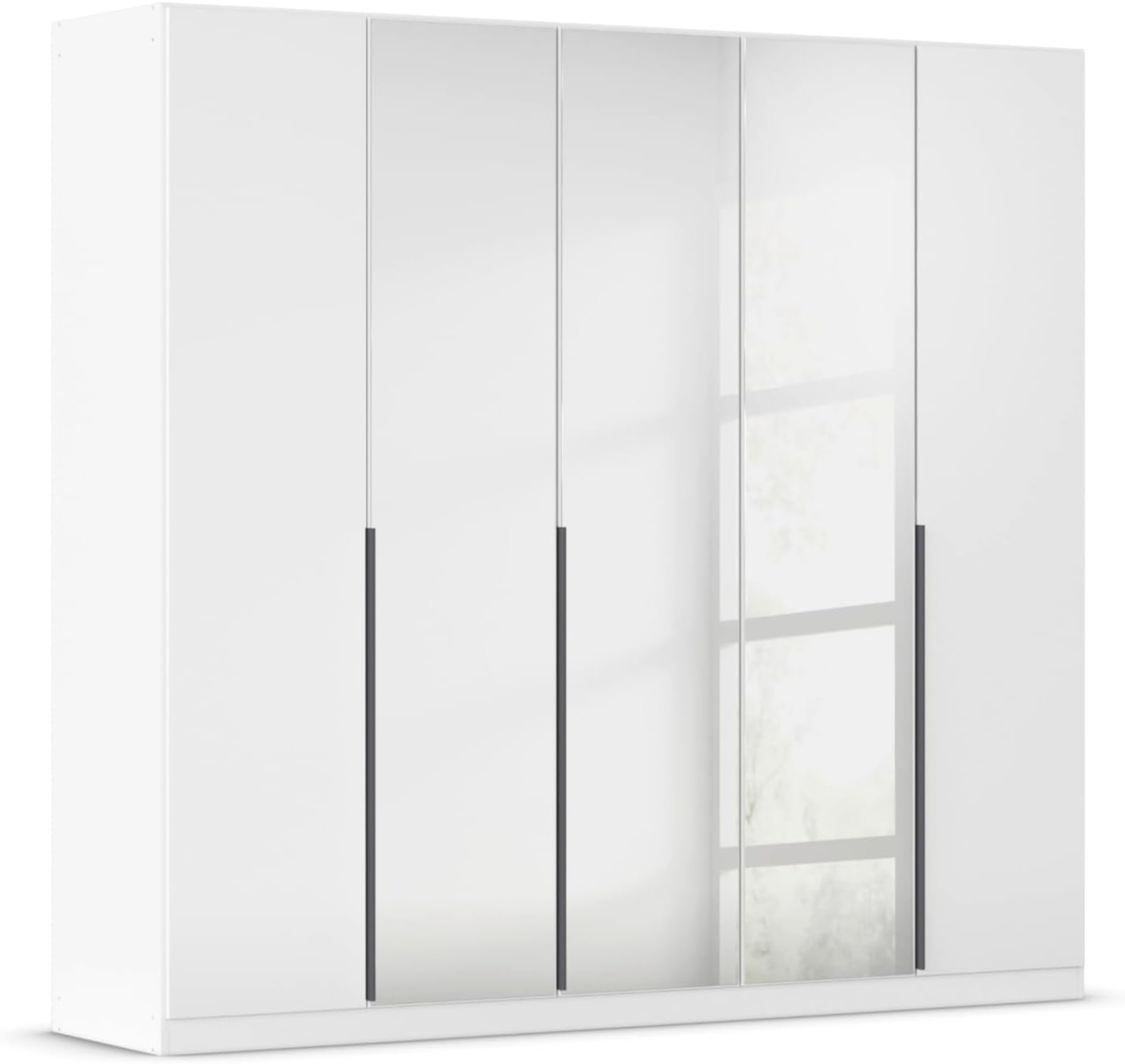 Rauch Möbel Alabama, Kleiderschrank, Garderobenschrank, 5-türig, Spiegel, Zubehör Classic, 3 Kleiderstangen, 6 Einlegeböden, Farbe Hochglanz Weiß/Weiß, Griff Grau metallic, 226 x 210 x 54 cm Bild 1