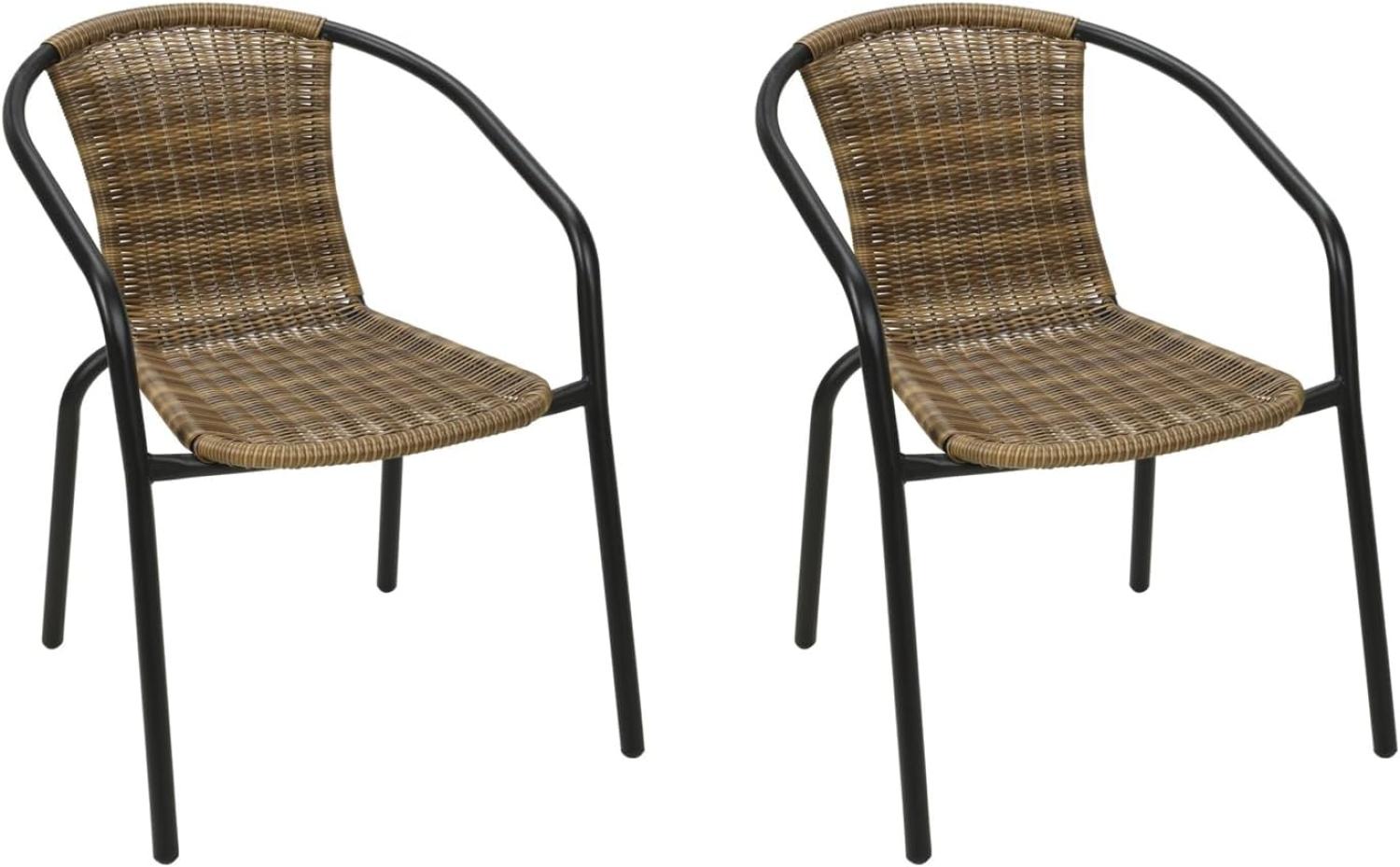 2 Stück Stabiler Polyrattan Bistrostuhl stapelbar Cappuccino / schwarz Bild 1