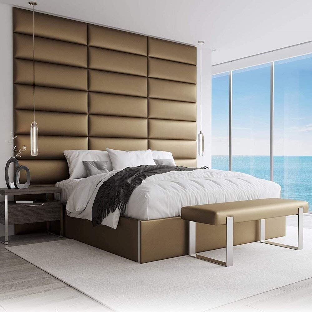 VANT Gepolsterte Kopfteile - Accent Wall Panels - Pack von 4 - Einfach Installieren - König und Zwilling Bett Größen (Metallisches Gold, 91cm BREITE) Bild 1