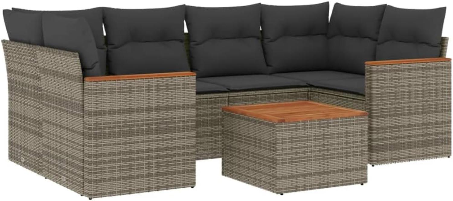 vidaXL 7-tlg. Garten-Sofagarnitur mit Kissen Grau Poly Rattan 3258203 Bild 1