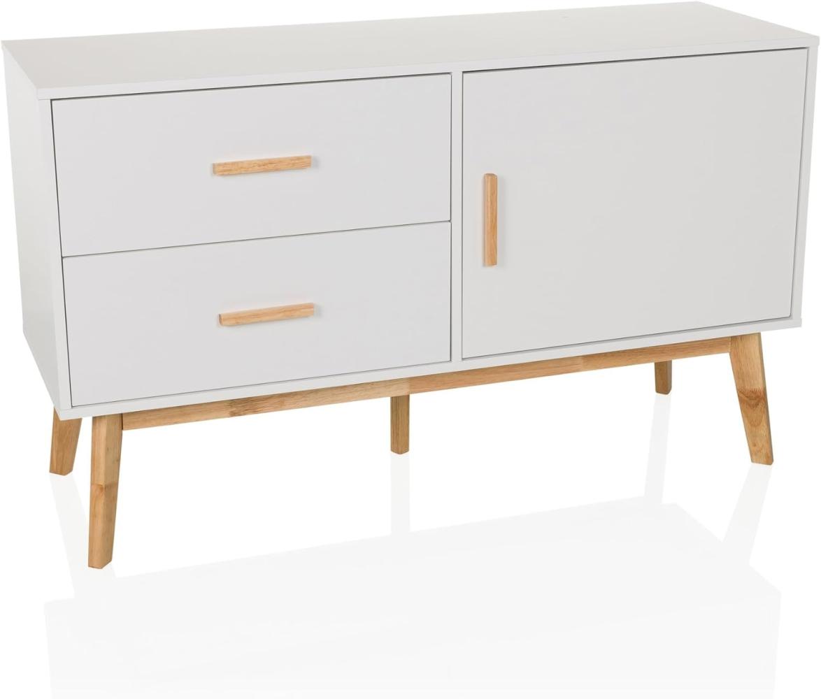 hjh LIVING Sideboard mit 2 Schubladen und 1 Tür TAROLO Kommode 120x40x72 cm Schrank im skandinavischen Stil Weiß, Fußgestell in Eiche Bild 1