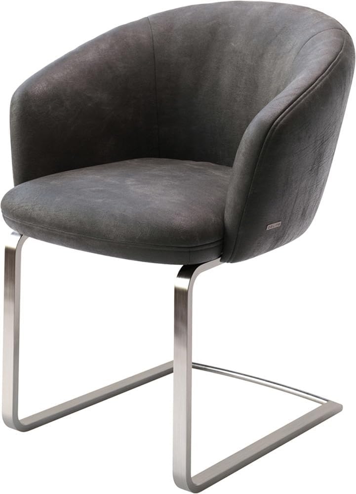 Freischwinger Caja-Flex mit Armlehnen Mikrofaser Anthrazit Vintage Freischwinger flach Edelstahl Taschenfederkern Bild 1